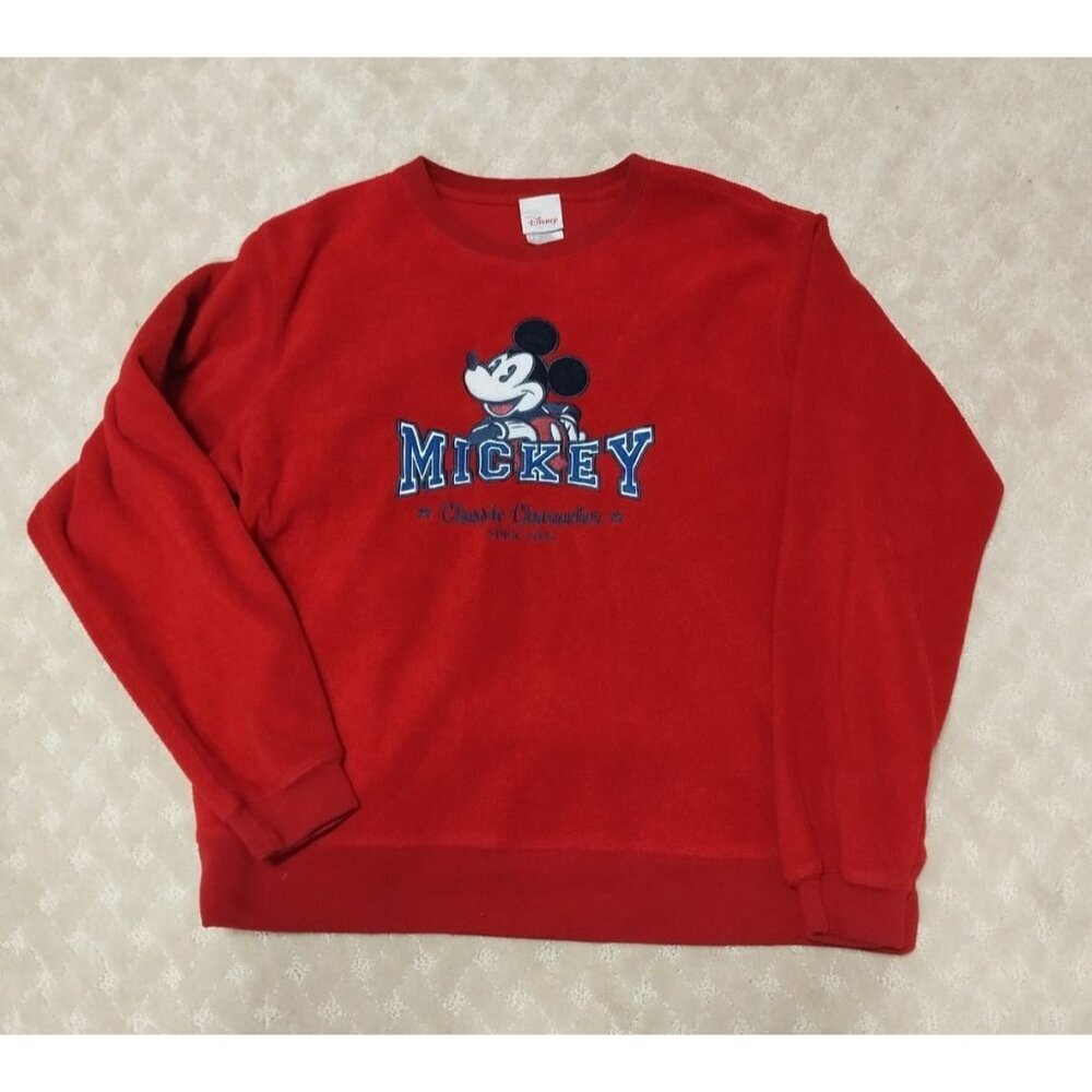Disney Store Mickey Mouse Sweatshirt Men's L Red Fleece Embroidered Spellout Y2K